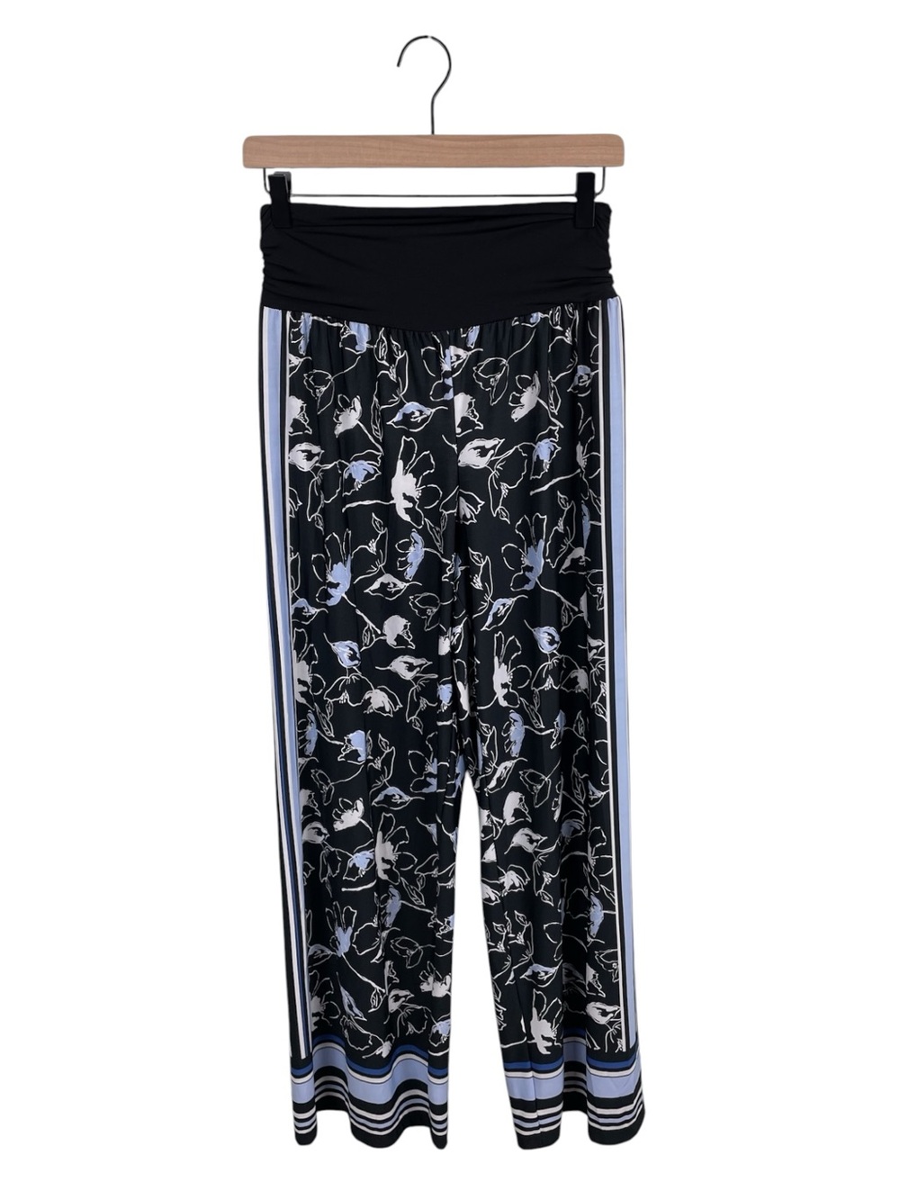 Apt 9 Floral Wide Leg Palazzo Pants Size Medium Stretch Black Blue Boho Bohemian